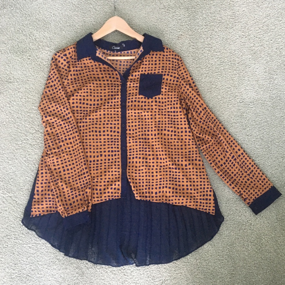 ModCloth Burnt Orange and Navy Button Blouse